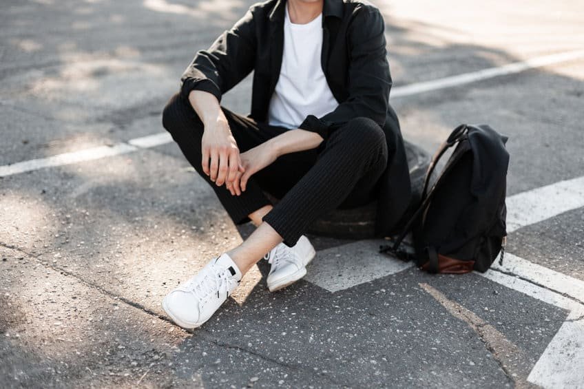 close up of male fashionable legs . young fashion man in elegant