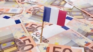 flag of france sticking in 50 euro banknotes.(series)