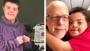 une jeune fille trisomique obtient son diplôme en beaux arts et son père partage sa fierté et sa joie